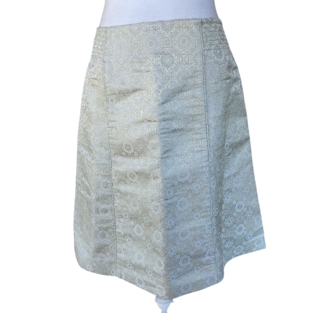 Chloe Gold Brocade High Waisted A-line Skirt Silk Blend Silver Gold Size 40 8 - Picture 2 of 9